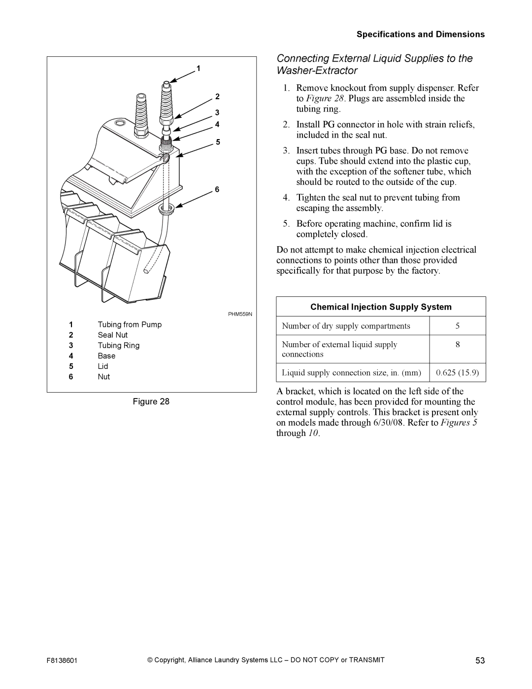 Alliance Laundry Systems PHM798N, PHM802N manual Connecting External Liquid Supplies to the Washer-Extractor 