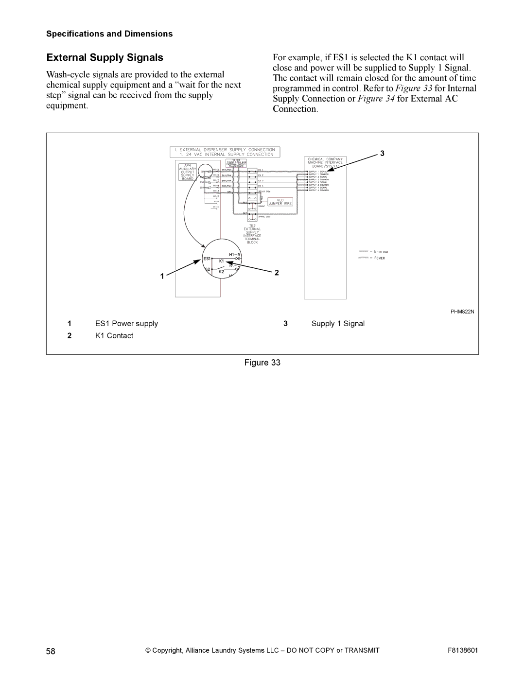 Alliance Laundry Systems PHM802N, PHM798N manual External Supply Signals 