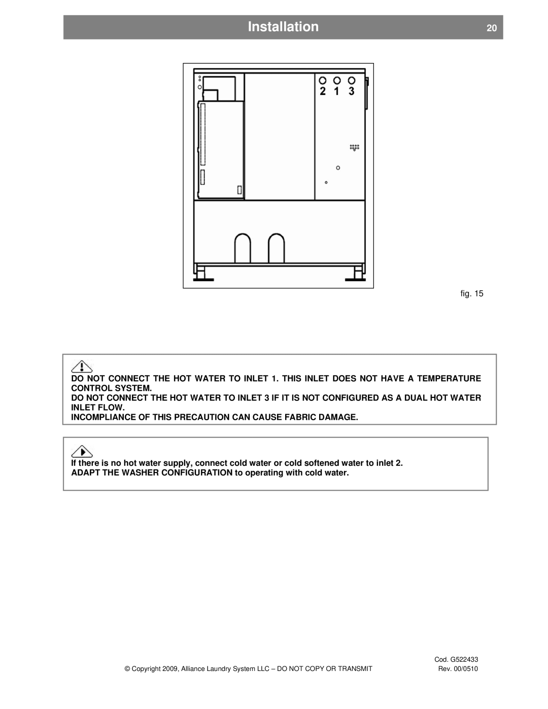 Alliance Laundry Systems UVN255P, SVN255P installation instructions Installation20 