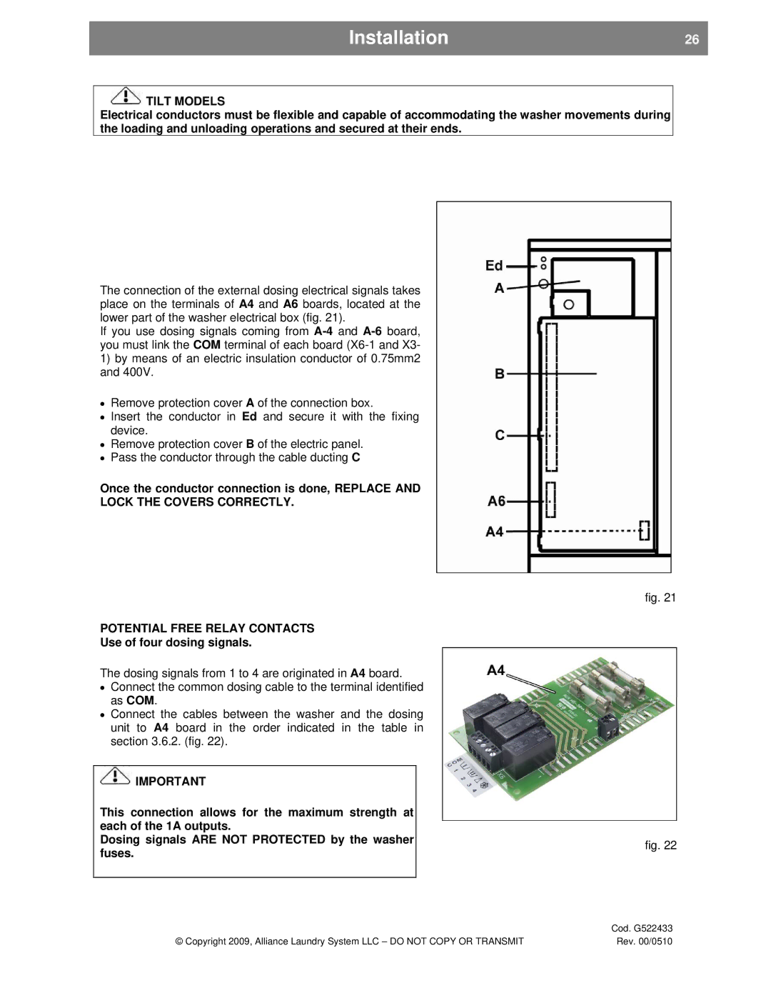 Alliance Laundry Systems UVN255P, SVN255P Installation26, Once the conductor connection is done, Replace 