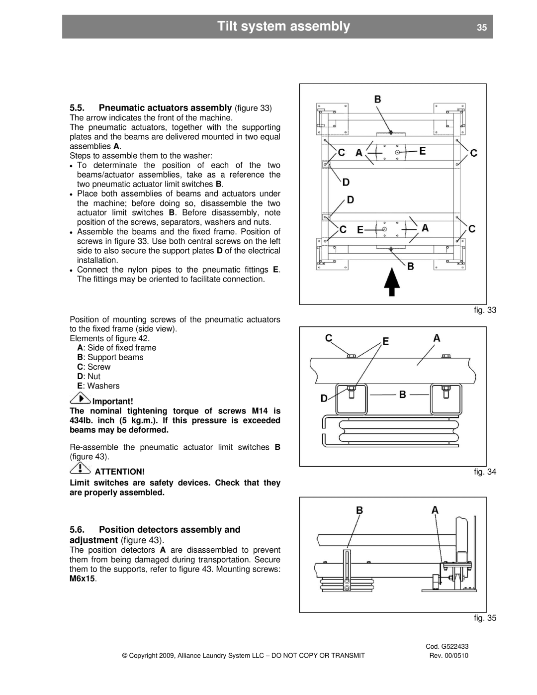 Alliance Laundry Systems SVN255P, UVN255P installation instructions Position detectors assembly and adjustment figure 