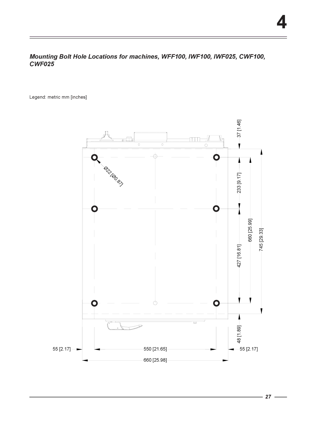 Alliance Laundry Systems WFF100, WFF75, WFF135, WFF65, WFF165 instruction manual 233 660 29.33 16.81 745 427 550 