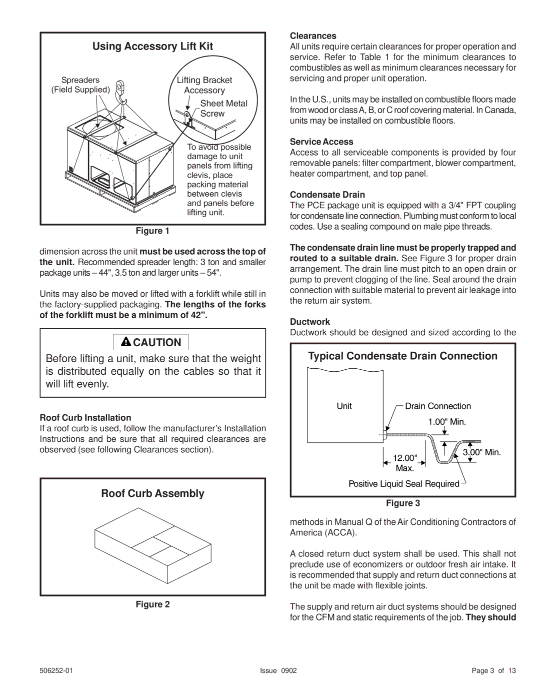 Allied Air Enterprises (2, 15), 4)PCE(13 Using Accessory Lift Kit, Typical Condensate Drain Connection, Roof Curb Assembly 