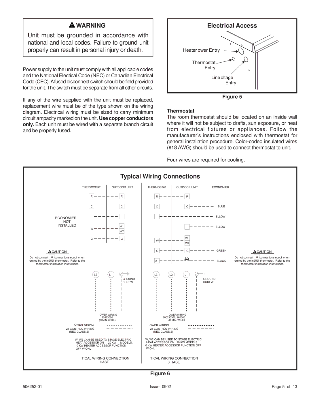 Allied Air Enterprises 4)PCE(13, (2, 15) warranty Electrical Access, Typical Wiring Connections, Thermostat 