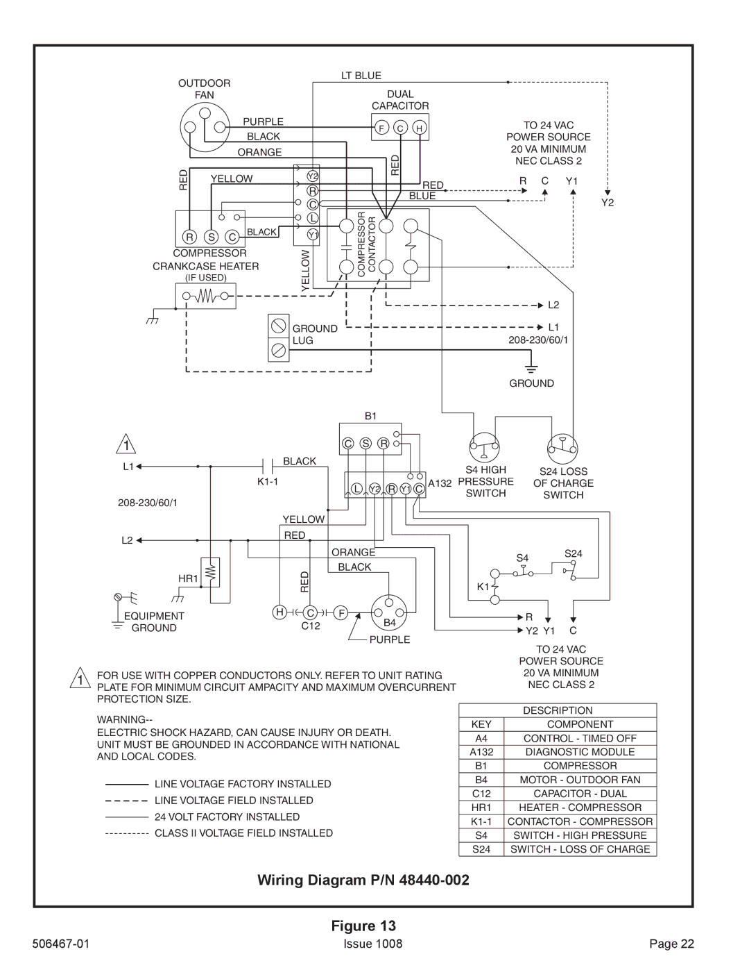 Allied Air Enterprises 4AC16LT manual Wiring Diagram P/N 