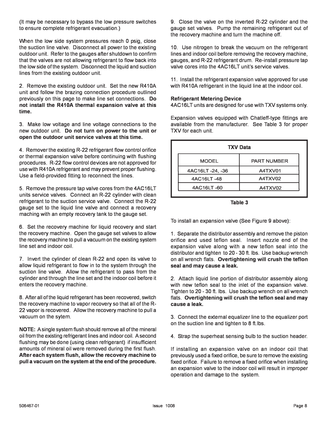 Allied Air Enterprises 4AC16LT manual Refrigerant Metering Device, TXV Data 