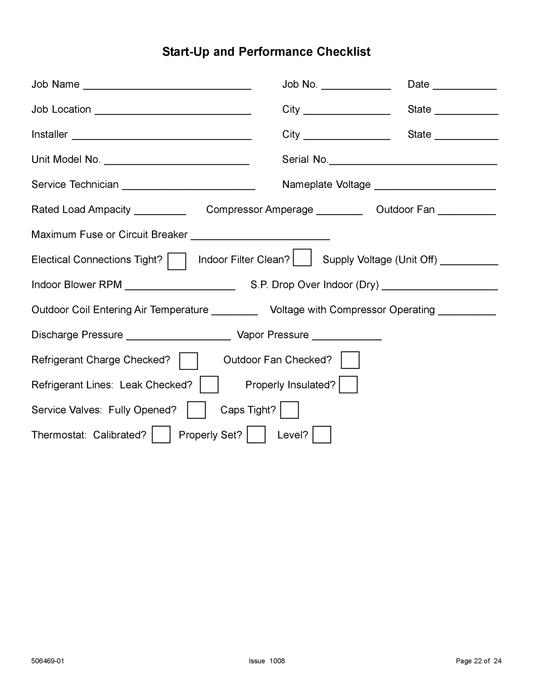 Allied Air Enterprises 4AC18LT manual Start-Up and Performance Checklist 