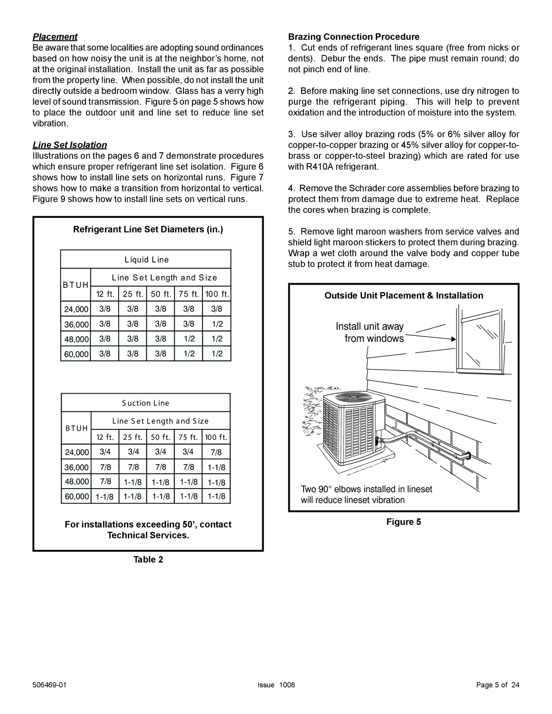 Allied Air Enterprises 4AC18LT manual Placement, Line Set Isolation, Refrigerant Line Set Diameters 