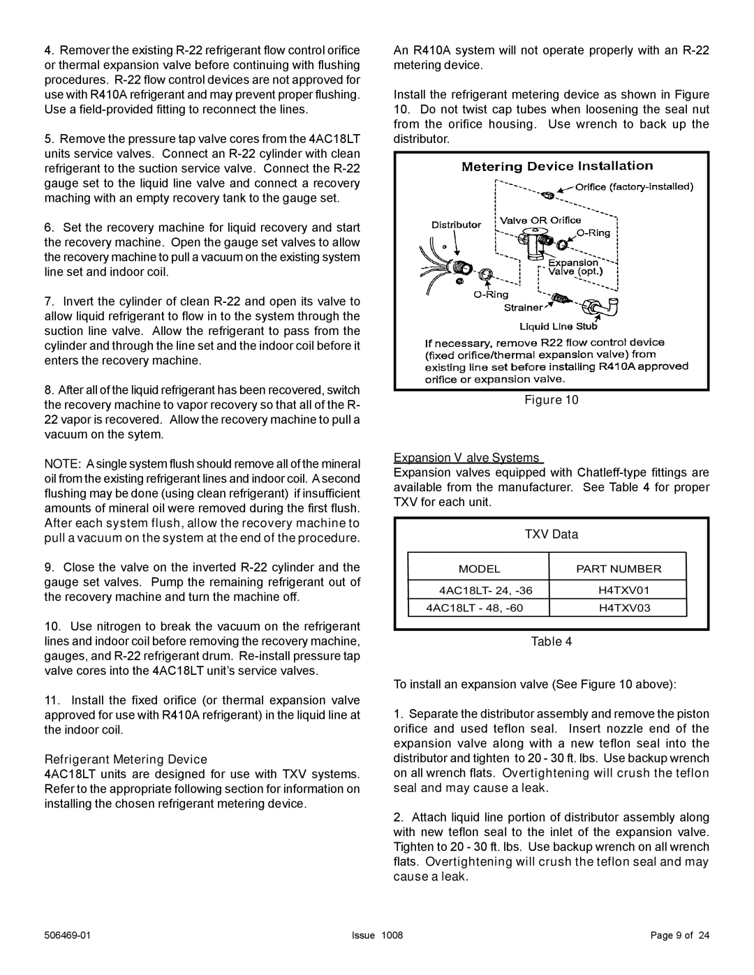 Allied Air Enterprises 4AC18LT manual Refrigerant Metering Device, Expansion Valve Systems, TXV Data 