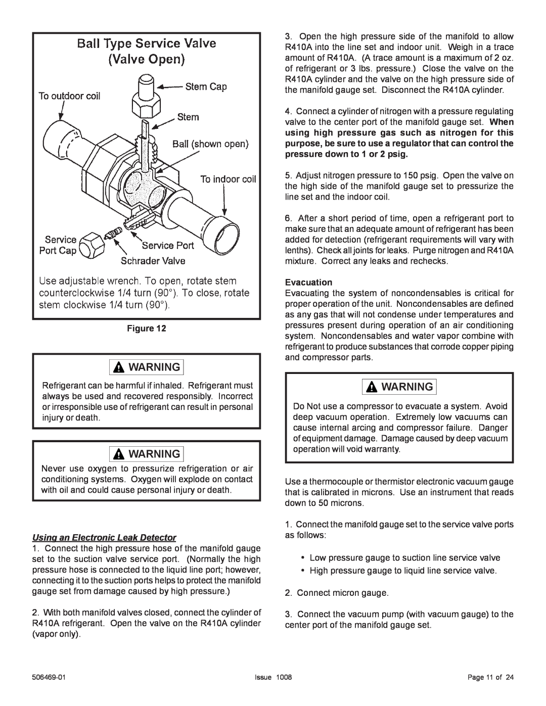 Allied Air Enterprises 4AC18LT manual Using an Electronic Leak Detector, Evacuation 
