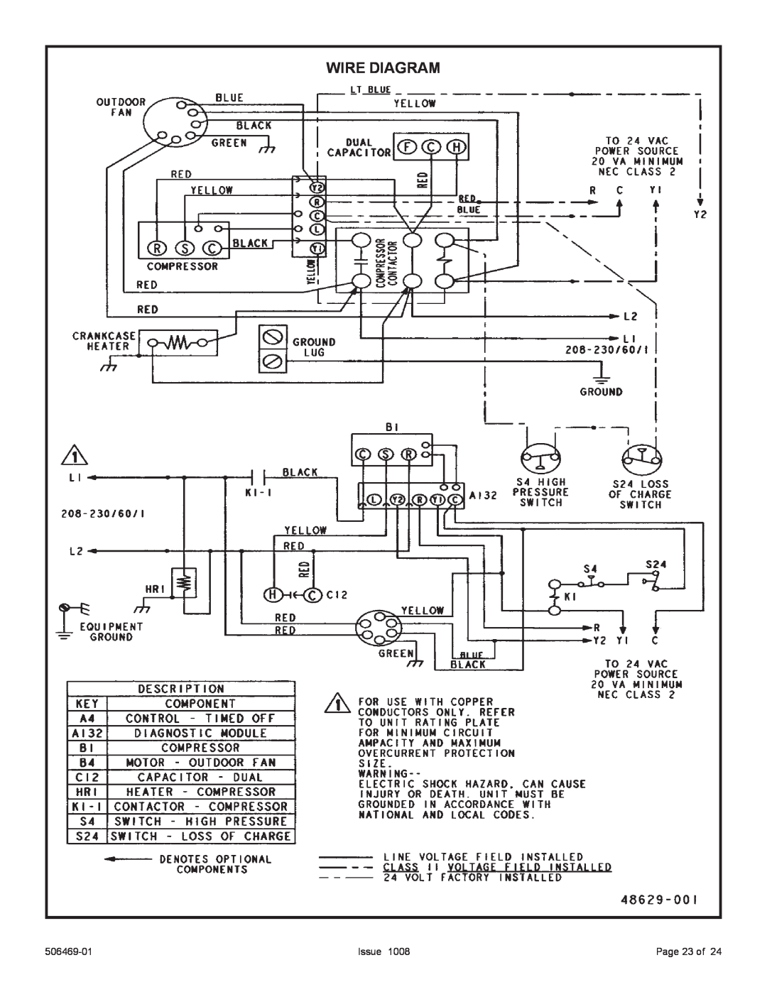 Allied Air Enterprises 4AC18LT manual Wire Diagram, Issue, Page 23 of, 506469-01 