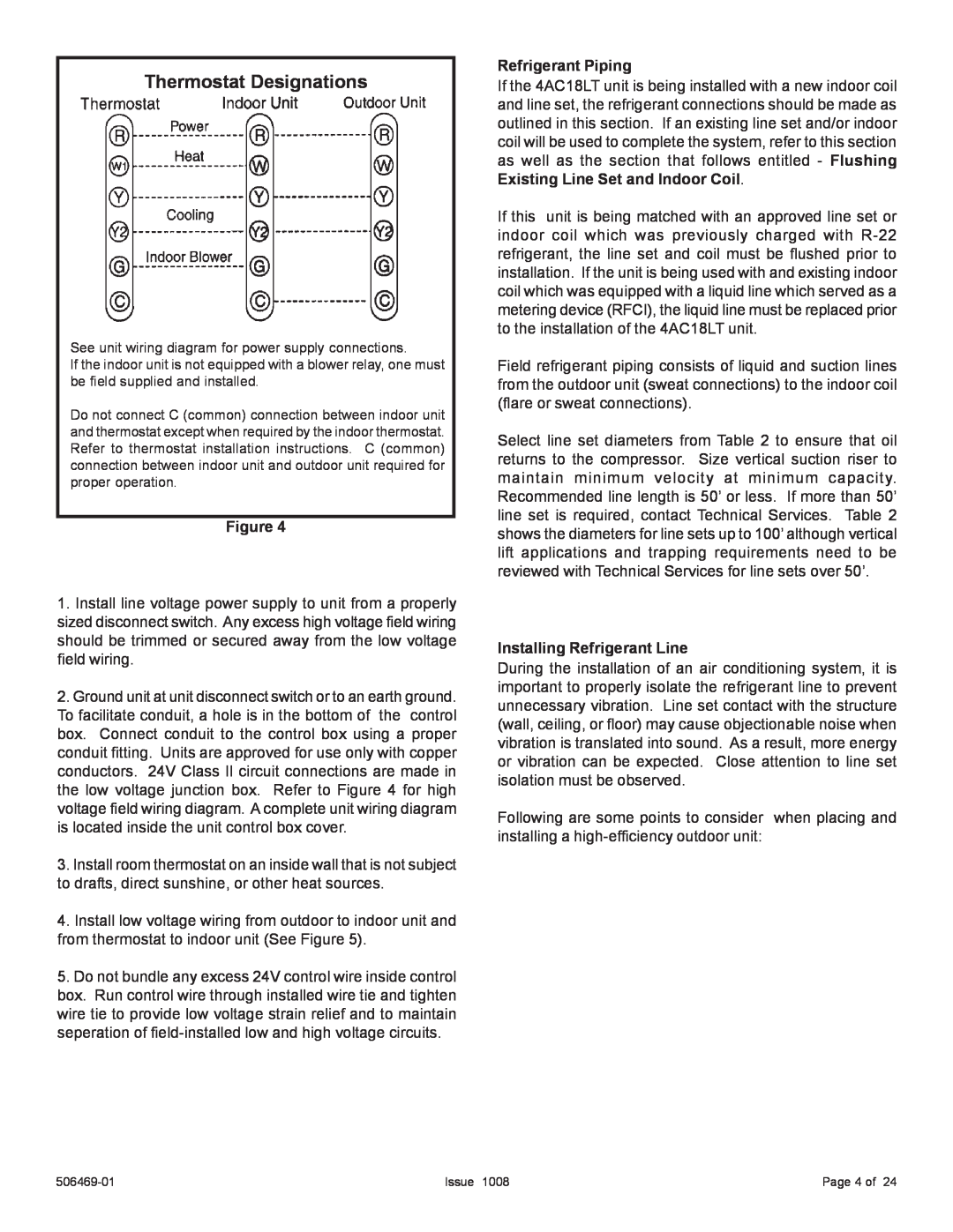 Allied Air Enterprises 4AC18LT manual Thermostat Designations, Refrigerant Piping, Installing Refrigerant Line 