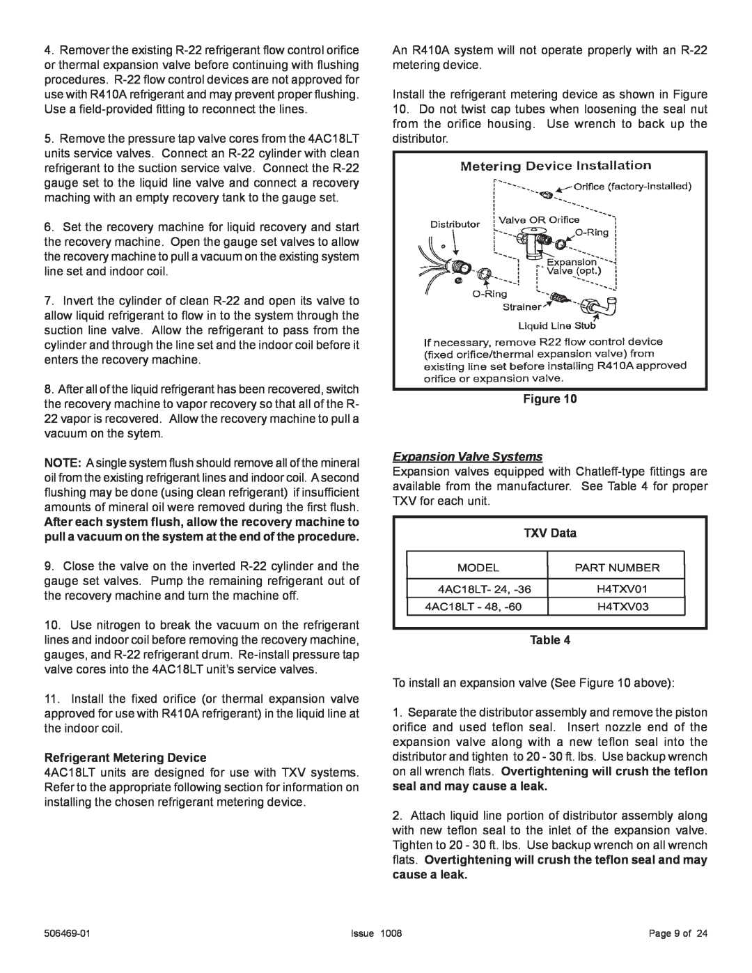 Allied Air Enterprises 4AC18LT manual Refrigerant Metering Device, Expansion Valve Systems, TXV Data 