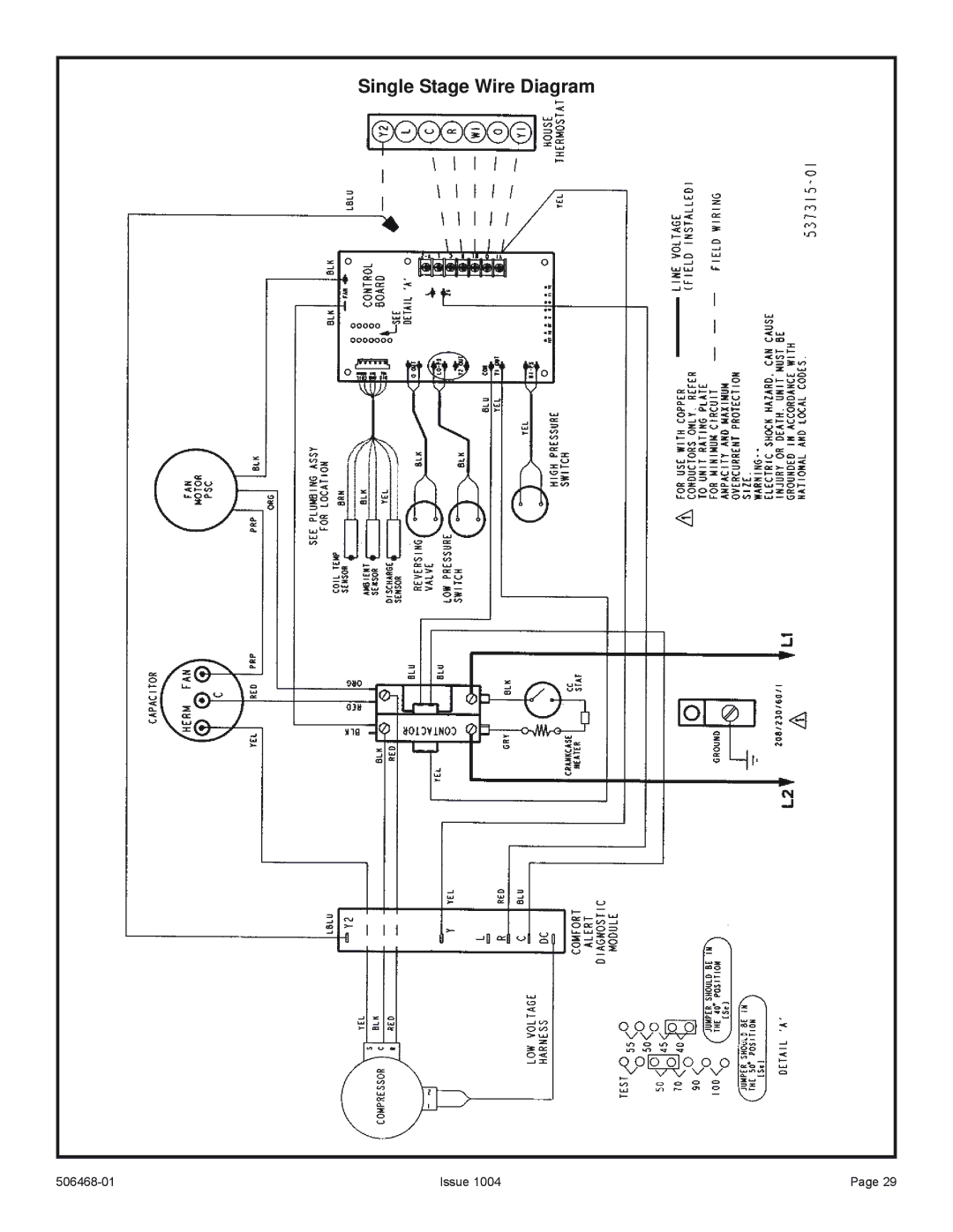 Allied Air Enterprises 4HP16LT manual Single Stage Wire Diagram 