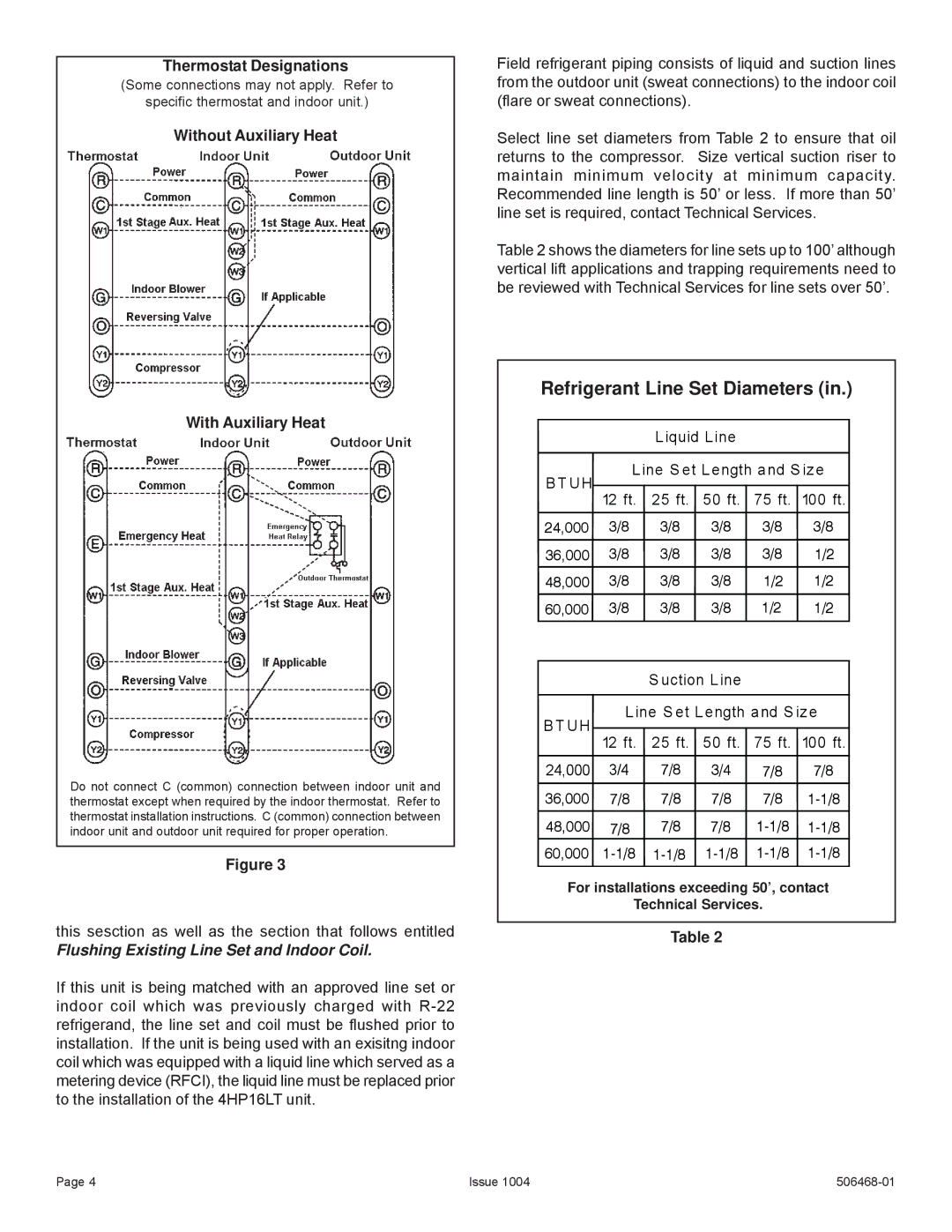 Allied Air Enterprises 4HP16LT manual Thermostat Designations, Without Auxiliary Heat, With Auxiliary Heat 