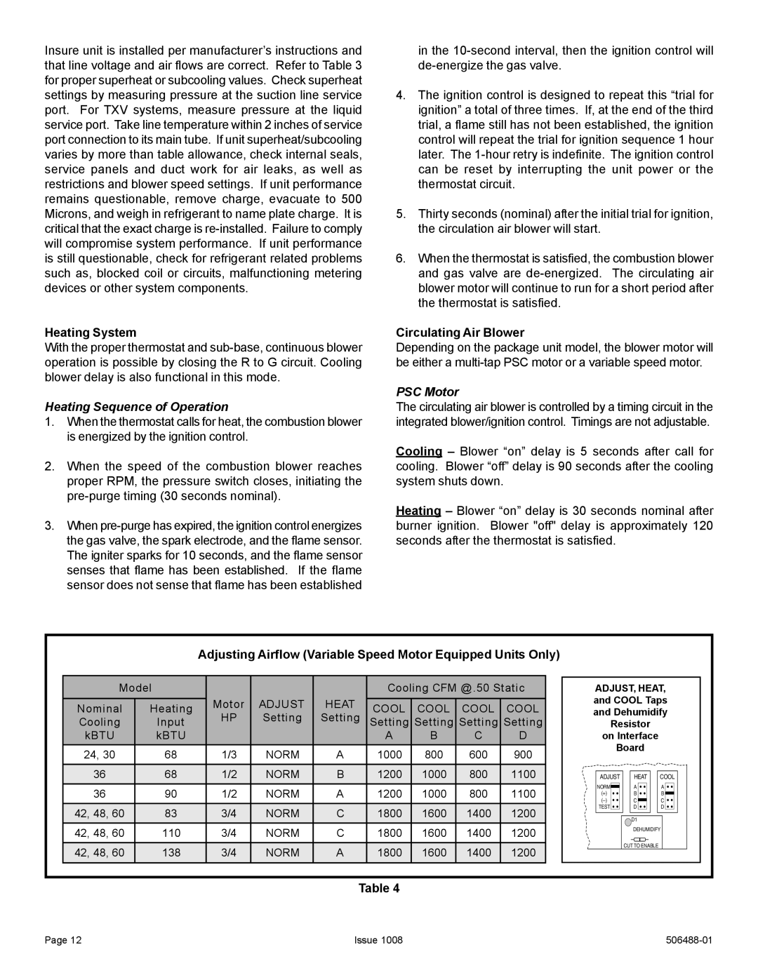 Allied Air Enterprises 4PGE manual Heating System, Heating Sequence of Operation, Circulating Air Blower, PSC Motor 