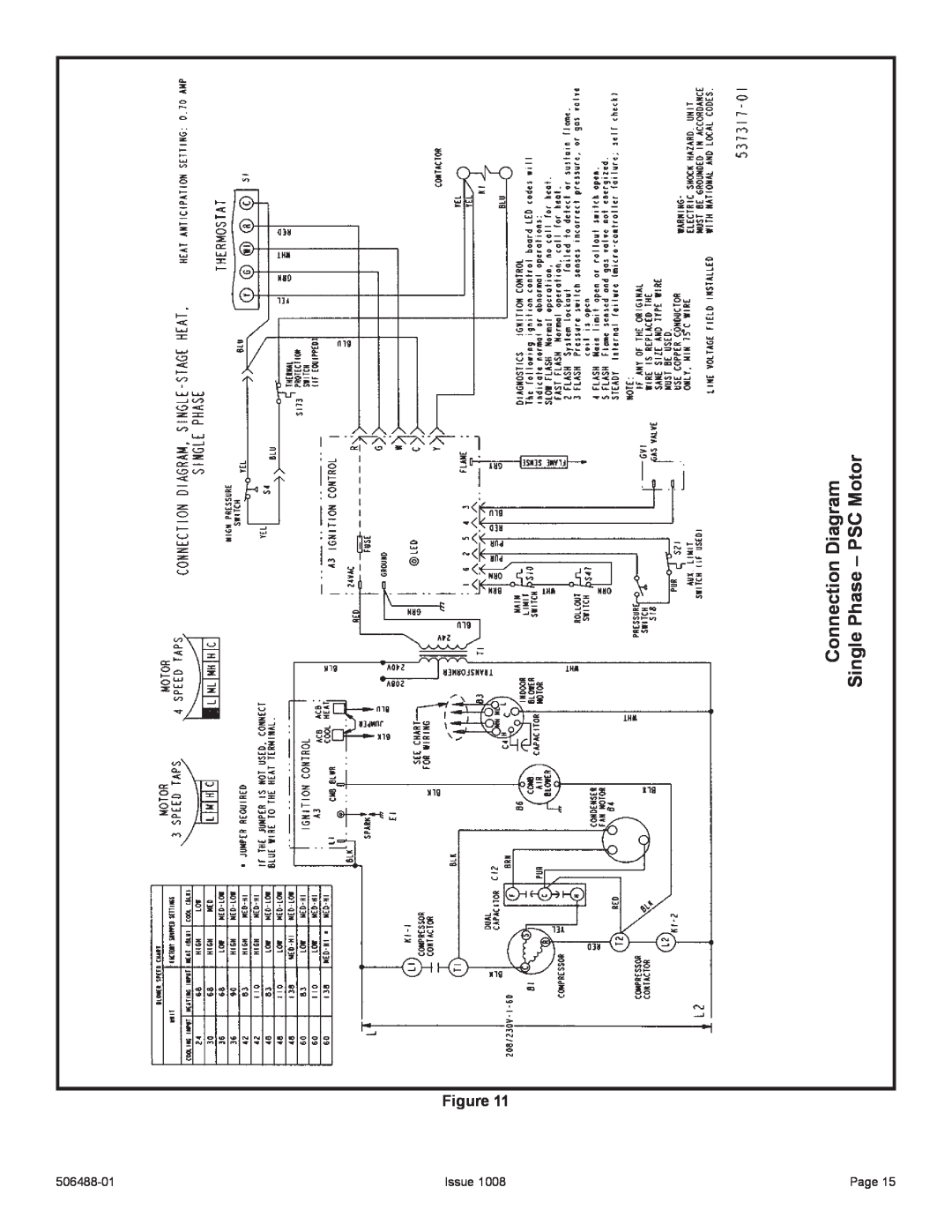 Allied Air Enterprises 4PGE manual Diagram, PSC Motor, Connection, Single Phase 