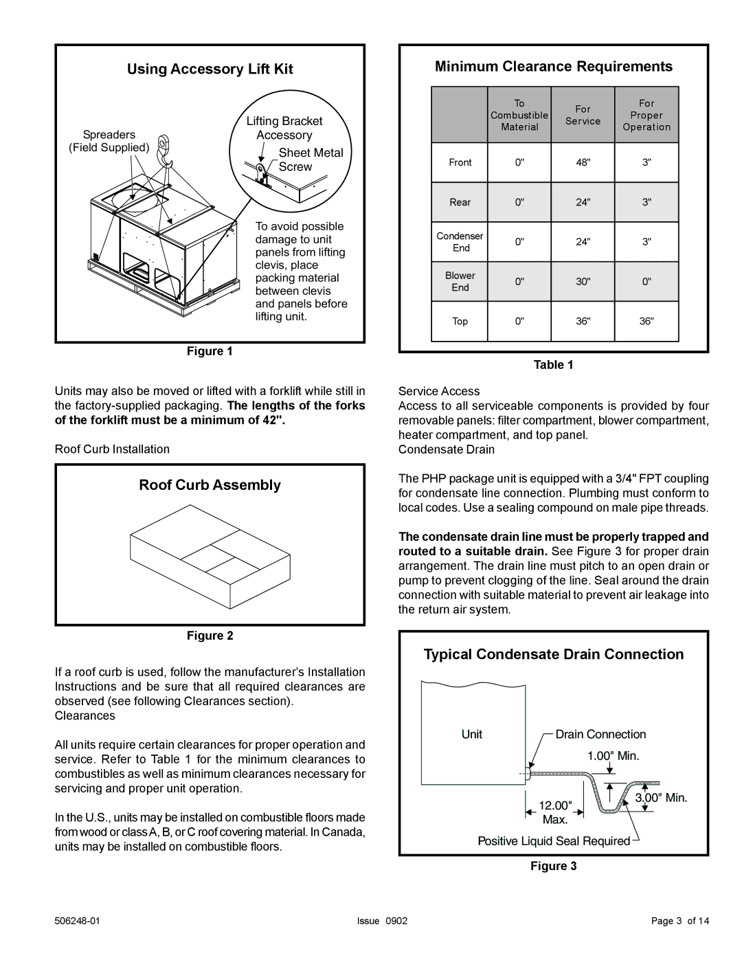 Allied Air Enterprises 4)PHP(13, (2, 15) Using Accessory Lift Kit, Roof Curb Assembly, Minimum Clearance Requirements 