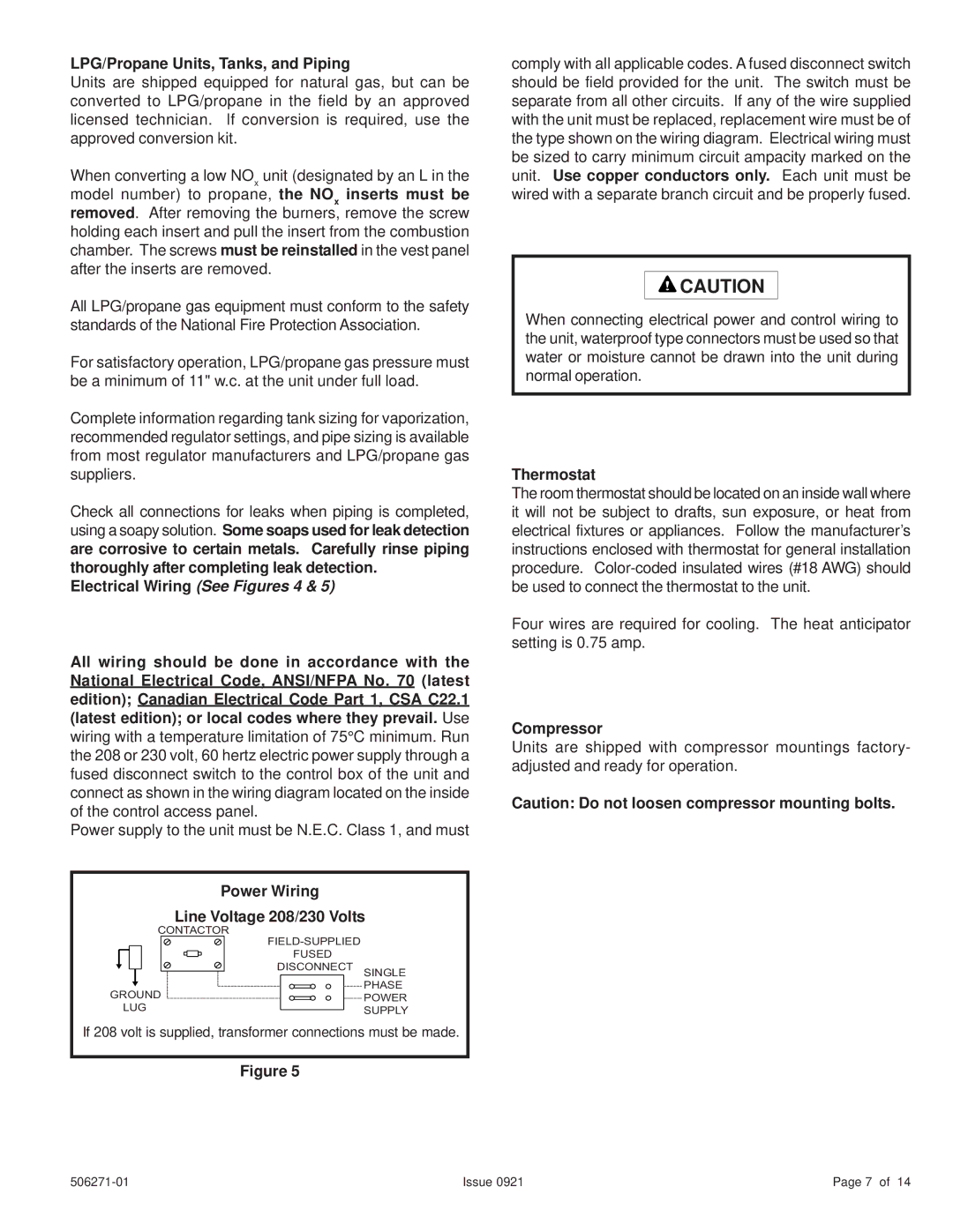 Allied Air Enterprises 506271-01 LPG/Propane Units, Tanks, and Piping, Electrical Wiring See Figures 4, Thermostat 