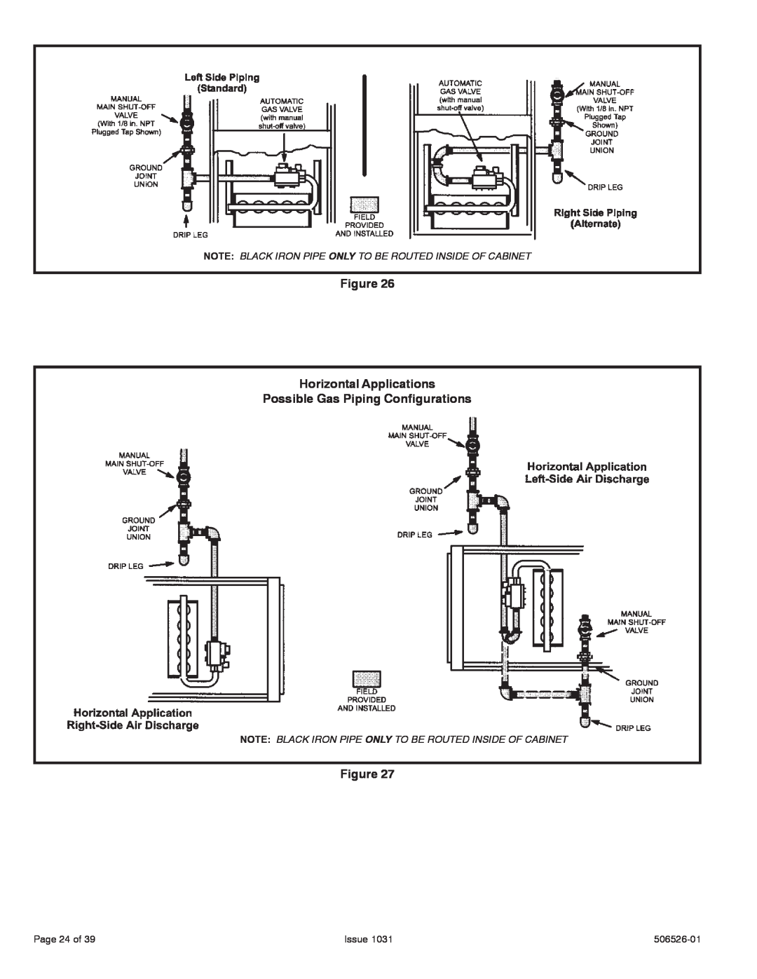 Allied Air Enterprises A80UH, 80G1UH Figure Horizontal Applications, Possible Gas Piping Configurations, Page 24 of, Issue 