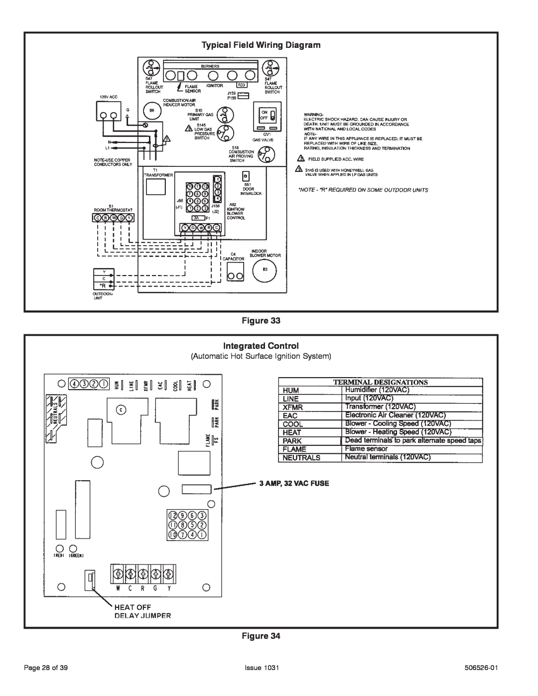 Allied Air Enterprises A80UH, 80G1UH installation instructions Typical Field Wiring Diagram Figure, Integrated Control 