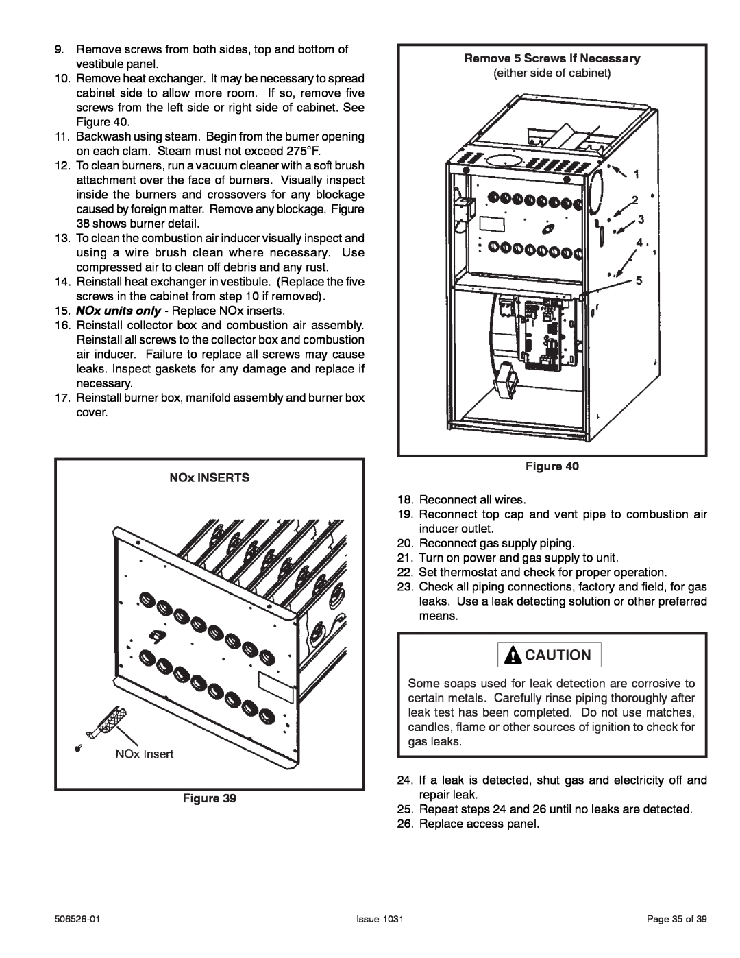 Allied Air Enterprises 80G1UH, A80UH installation instructions Remove 5 Screws If Necessary, NOx INSERTS Figure 