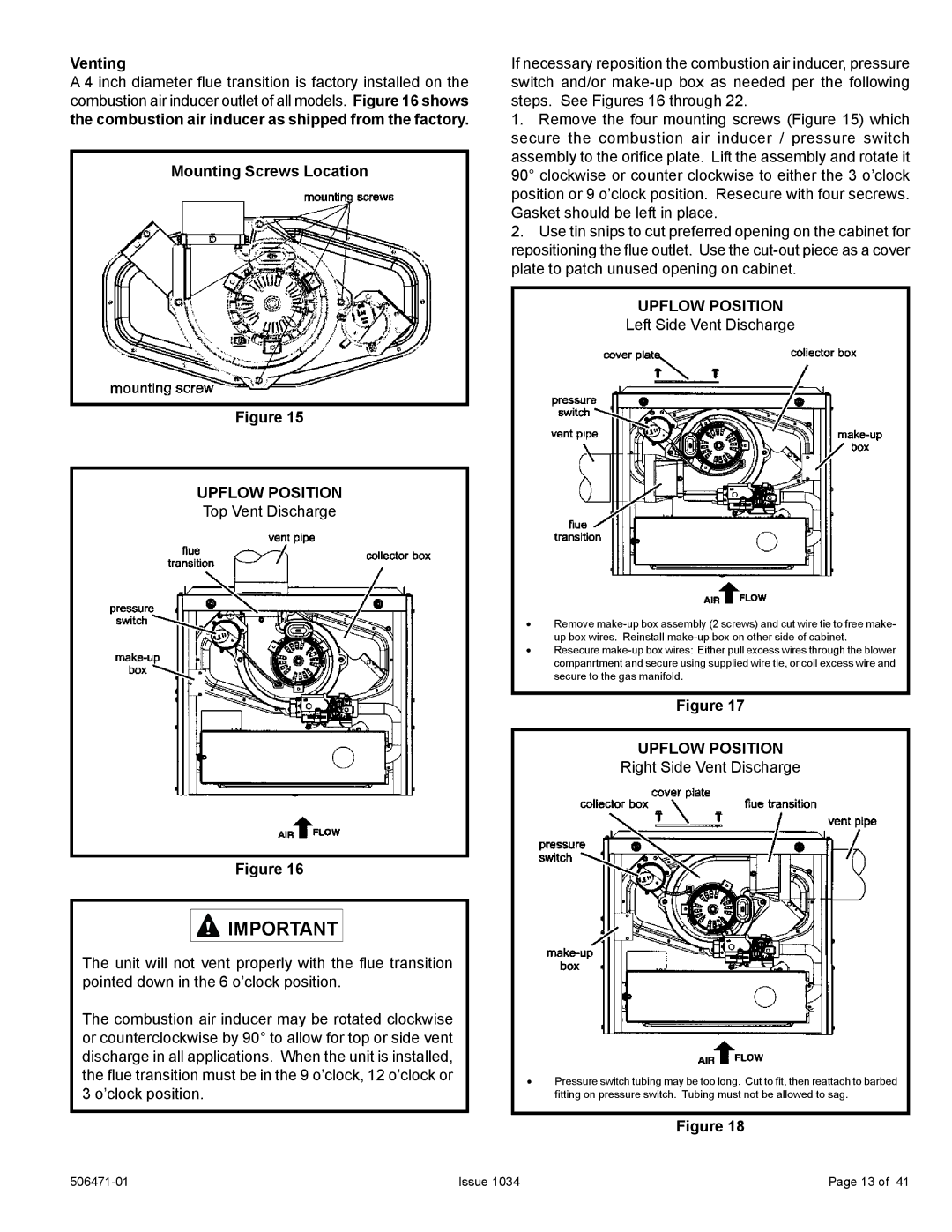 Allied Air Enterprises 80G1UH2V, A80UH2V installation instructions Venting, Mounting Screws Location, Upflow Position 