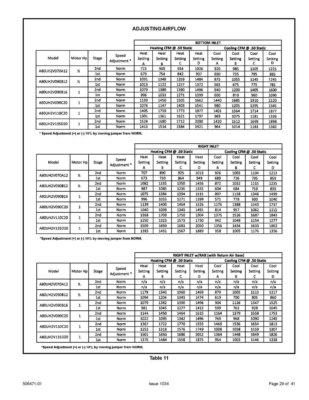 Allied Air Enterprises 80G1UH2V, A80UH2V installation instructions Adjusting Airflow 