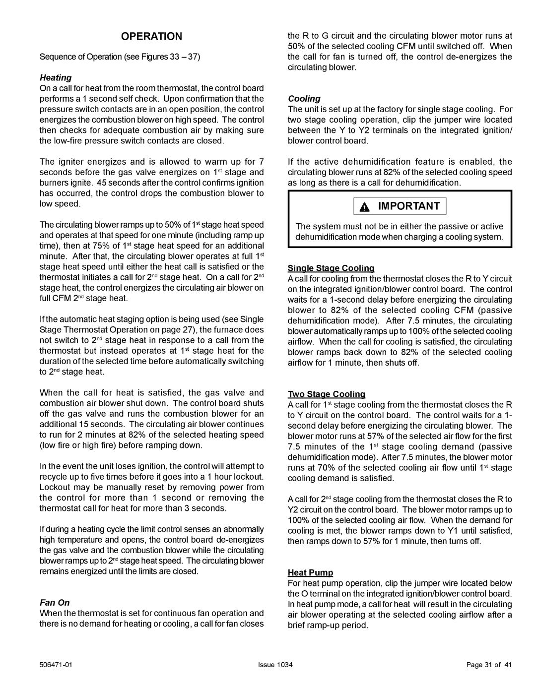 Allied Air Enterprises 80G1UH2V, A80UH2V installation instructions Single Stage Cooling, Two Stage Cooling, Heat Pump 