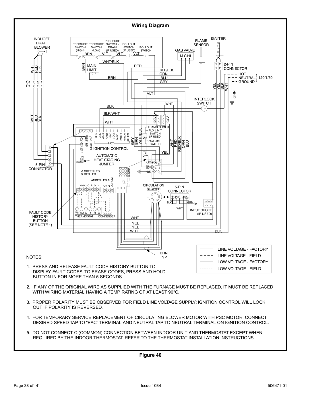 Allied Air Enterprises A80UH2V Wiring Diagram, Press And Release Fault Code History Button To, Line Voltage - Factory 