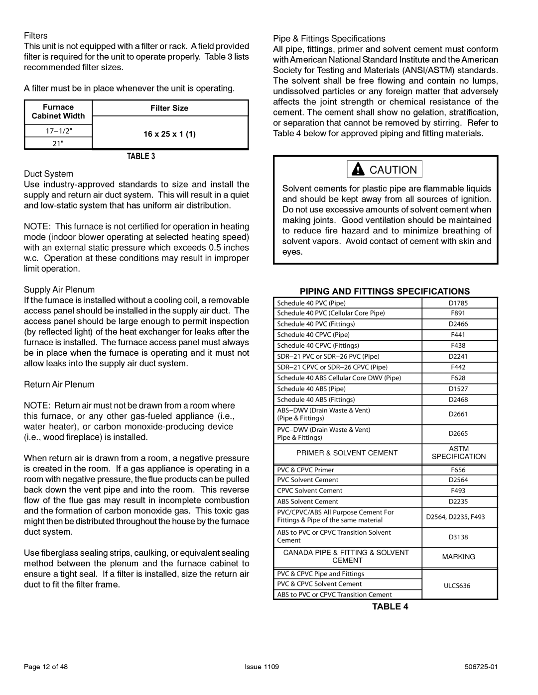 Allied Air Enterprises A95DF, 92G1DF, A93DF, 95G1DF dimensions Piping and Fittings Specifications 