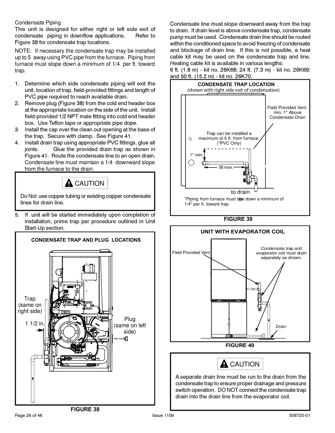 Allied Air Enterprises A93DF, A95DF, 92G1DF, 95G1DF dimensions Condensate Piping, Unit with Evaporator Coil 