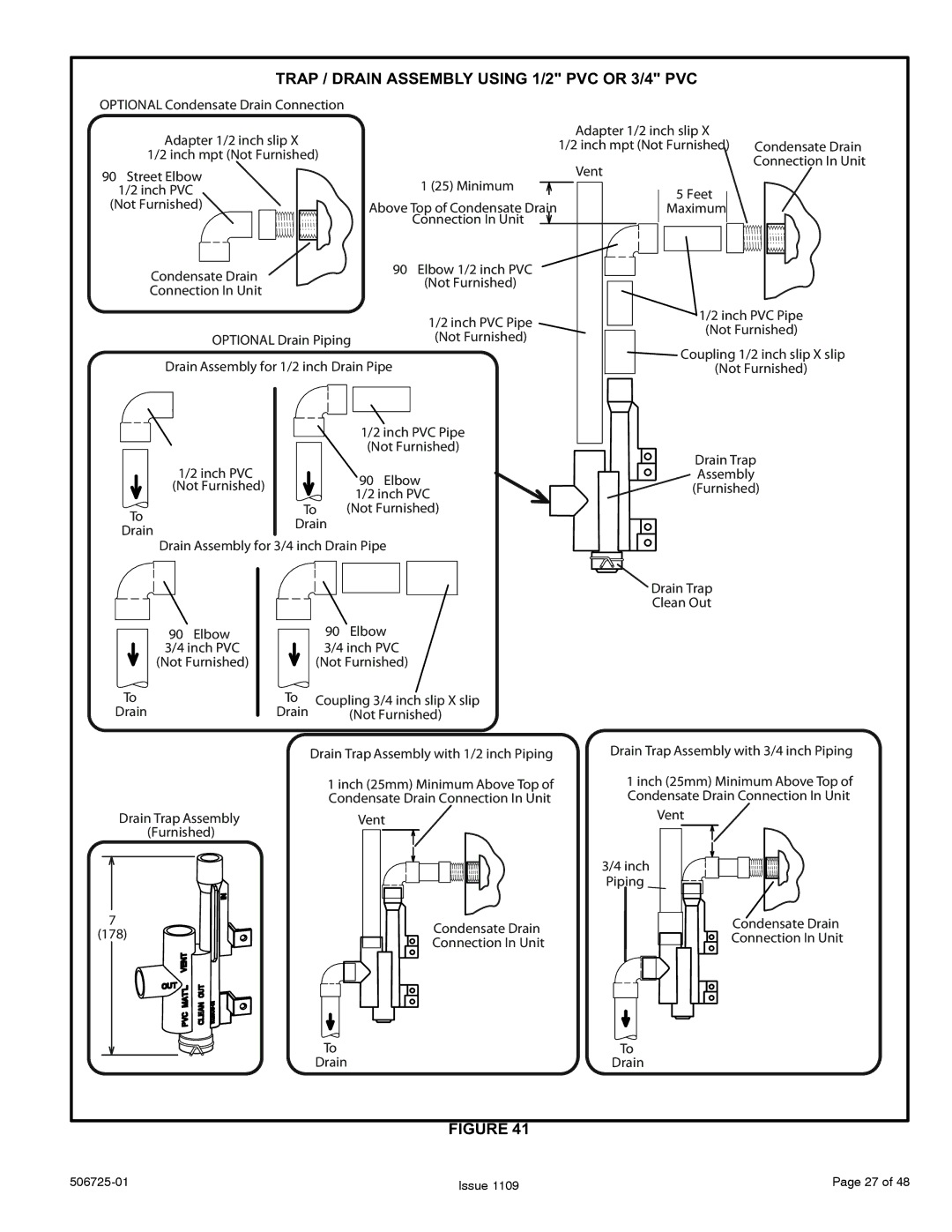 Allied Air Enterprises 95G1DF, A95DF, 92G1DF, A93DF dimensions Trap / Drain Assembly Using 1/2 PVC or 3/4 PVC 