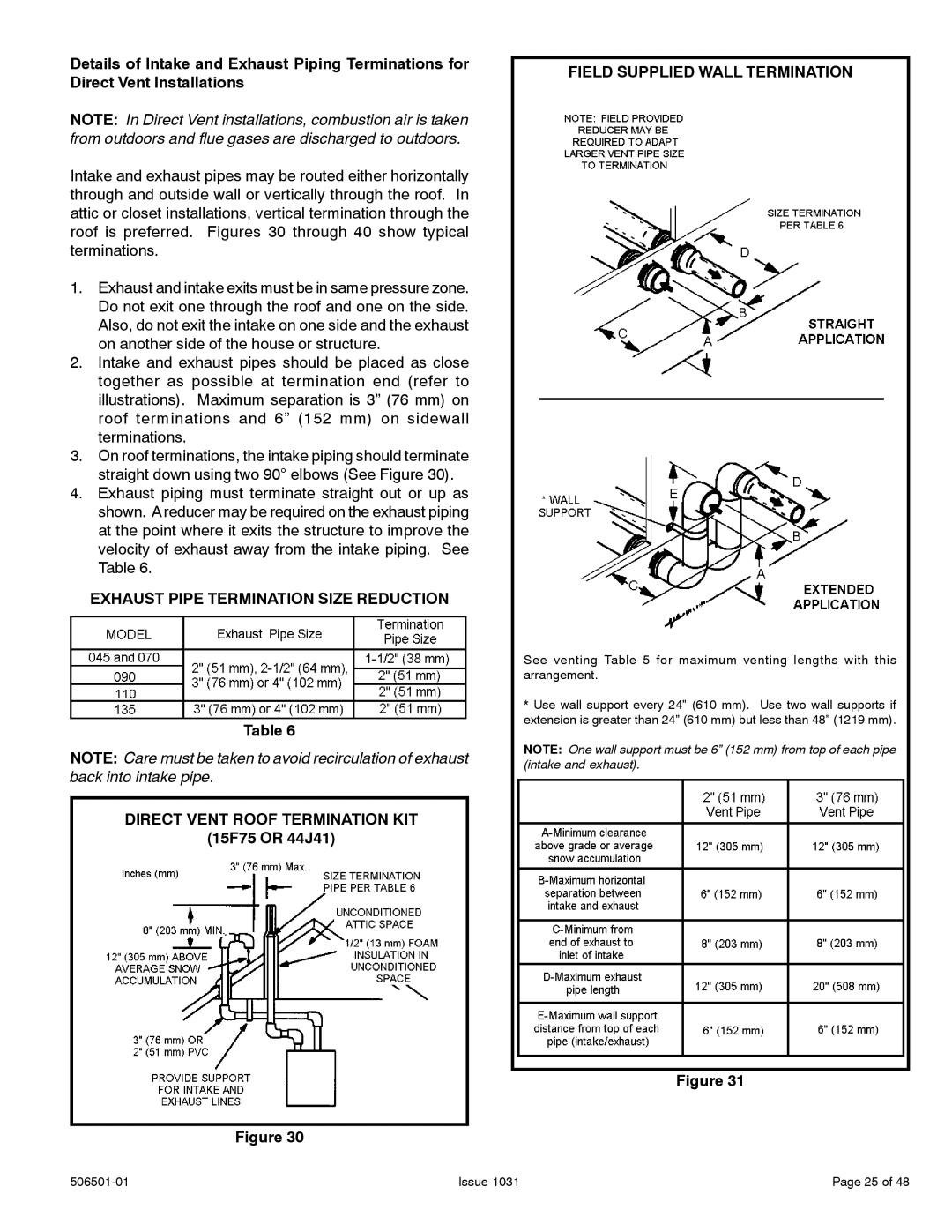 Allied Air Enterprises 95G1UH, A95UH, A93UH, 92G1UH installation instructions 15F75 or 44J41, Field Supplied Wall Termination 