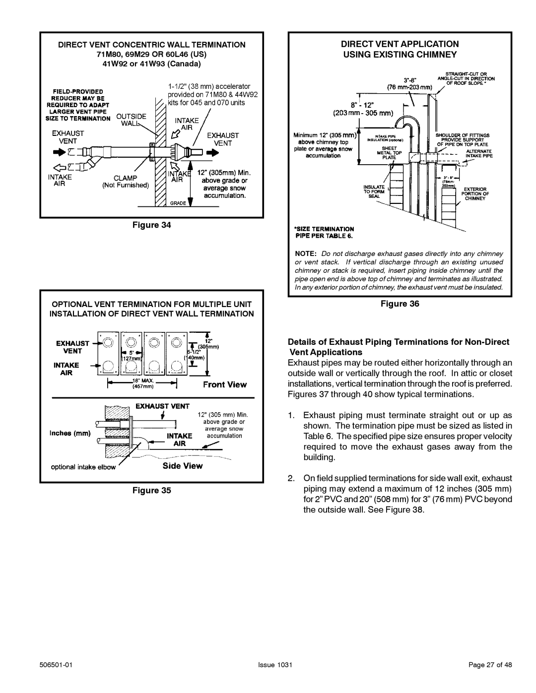 Allied Air Enterprises 92G1UH, A95UH, 95G1UH, A93UH installation instructions Direct Vent Application Using Existing Chimney 