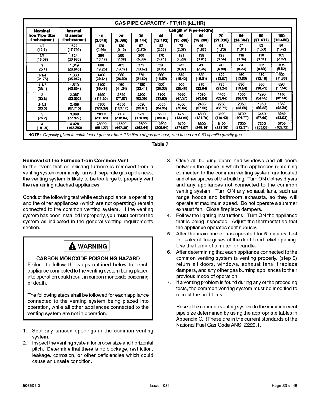 Allied Air Enterprises 95G1UH, A95UH, A93UH, 92G1UH installation instructions Carbon Monoxide Poisoning Hazard 