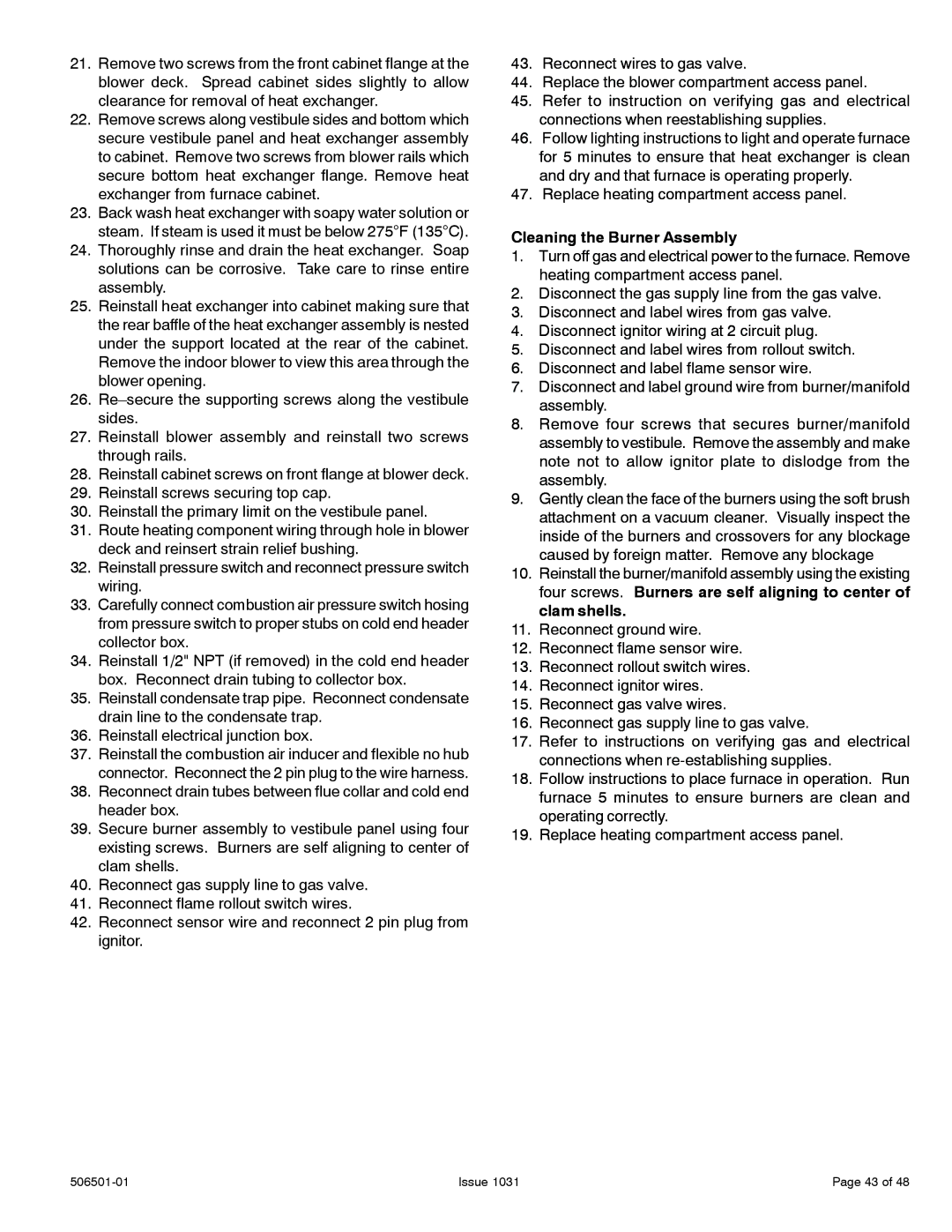 Allied Air Enterprises 92G1UH, A95UH, 95G1UH, A93UH installation instructions Cleaning the Burner Assembly 