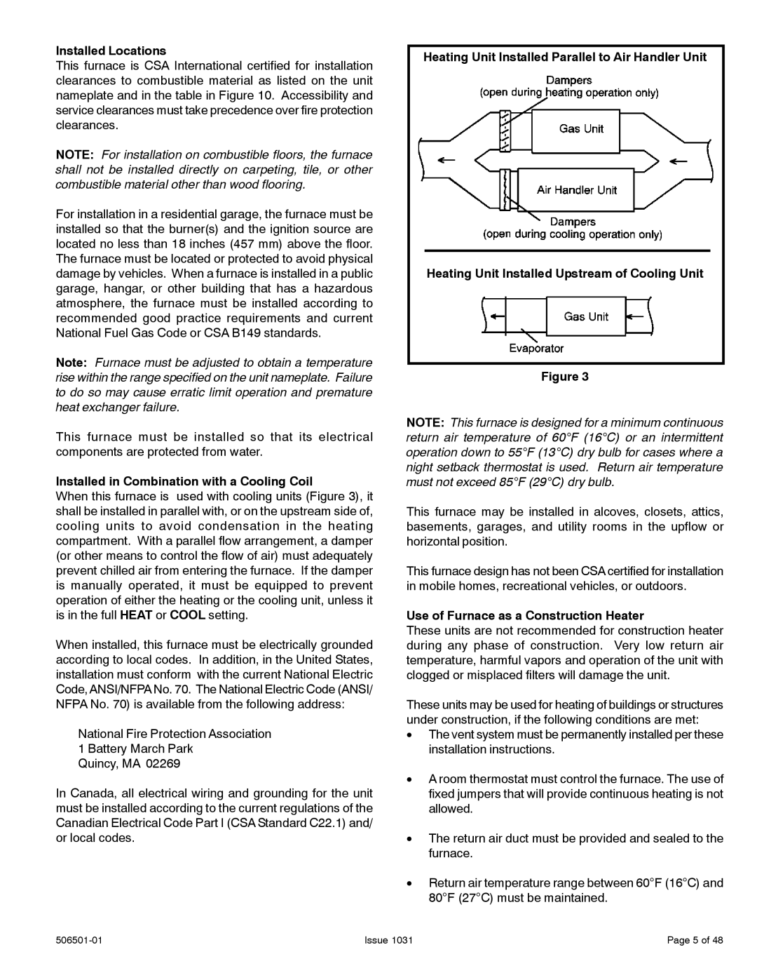 Allied Air Enterprises 95G1UH, A95UH, A93UH, 92G1UH Installed Locations, Installed in Combination with a Cooling Coil 