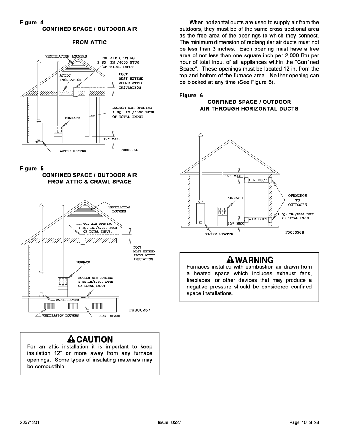 Allied Air Enterprises Upflow specifications Confined Space / Outdoor Air, From Attic, Air Through Horizontal Ducts 