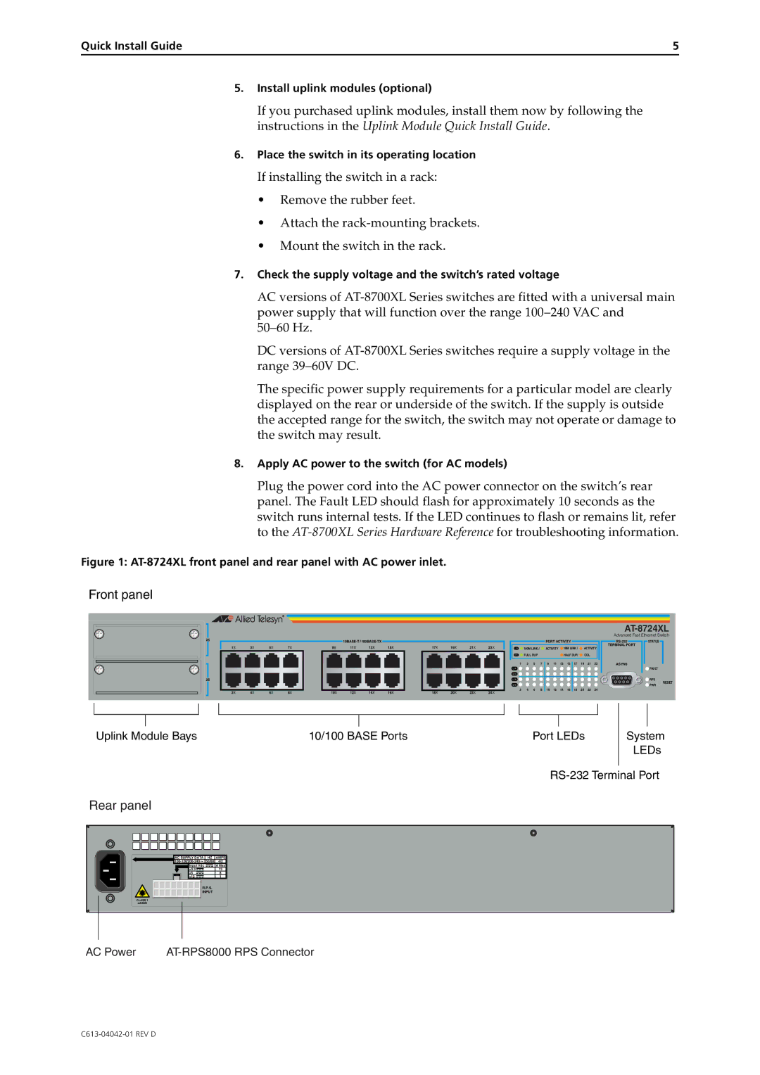 Allied International AT-8724XL, AT-8748XL manual Rear panel 