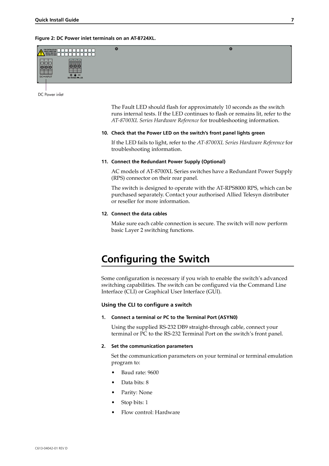 Allied International AT-8724XL, AT-8748XL manual Configuring the Switch, Using the CLI to configure a switch 