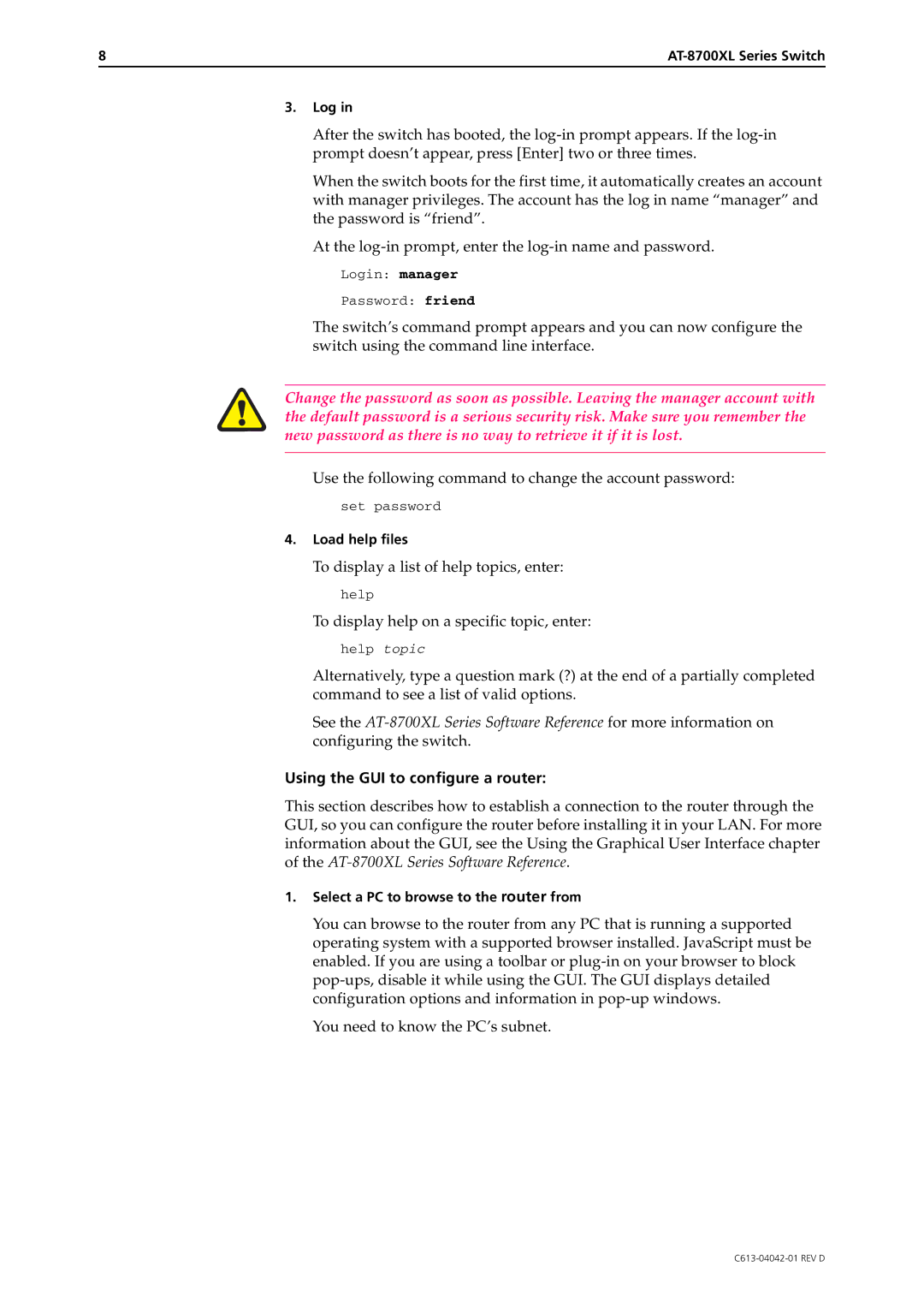 Allied International AT-8748XL, AT-8724XL manual Using the GUI to configure a router 