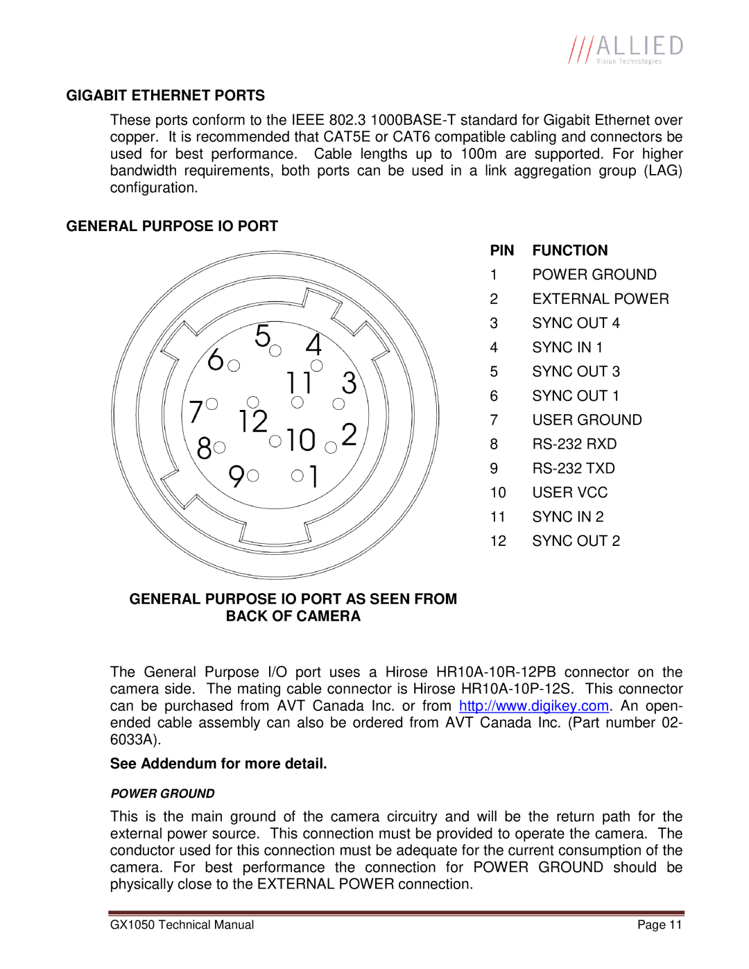 Allied International GX1050C manual Gigabit Ethernet Ports, See Addendum for more detail 