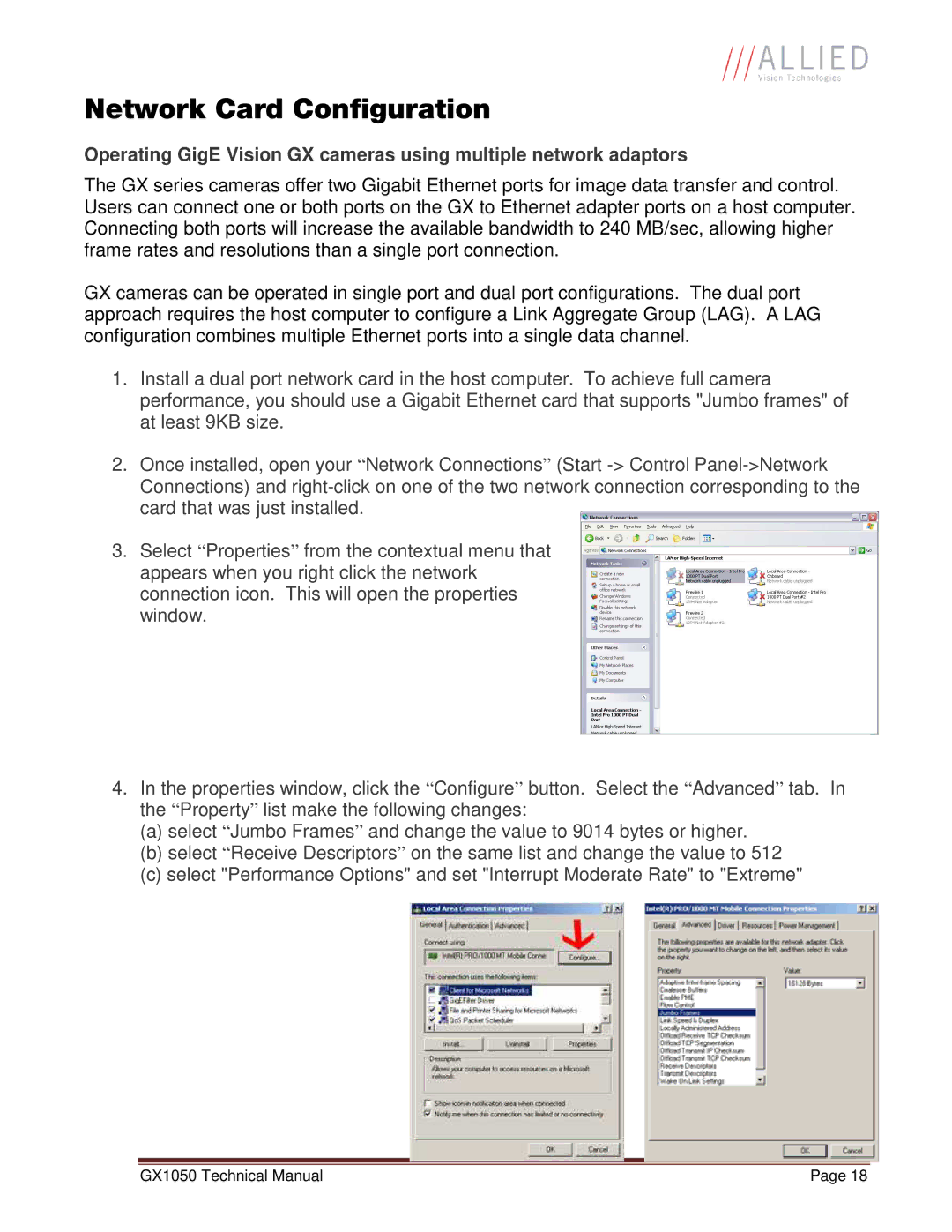 Allied International GX1050C manual Network Card Configuration 