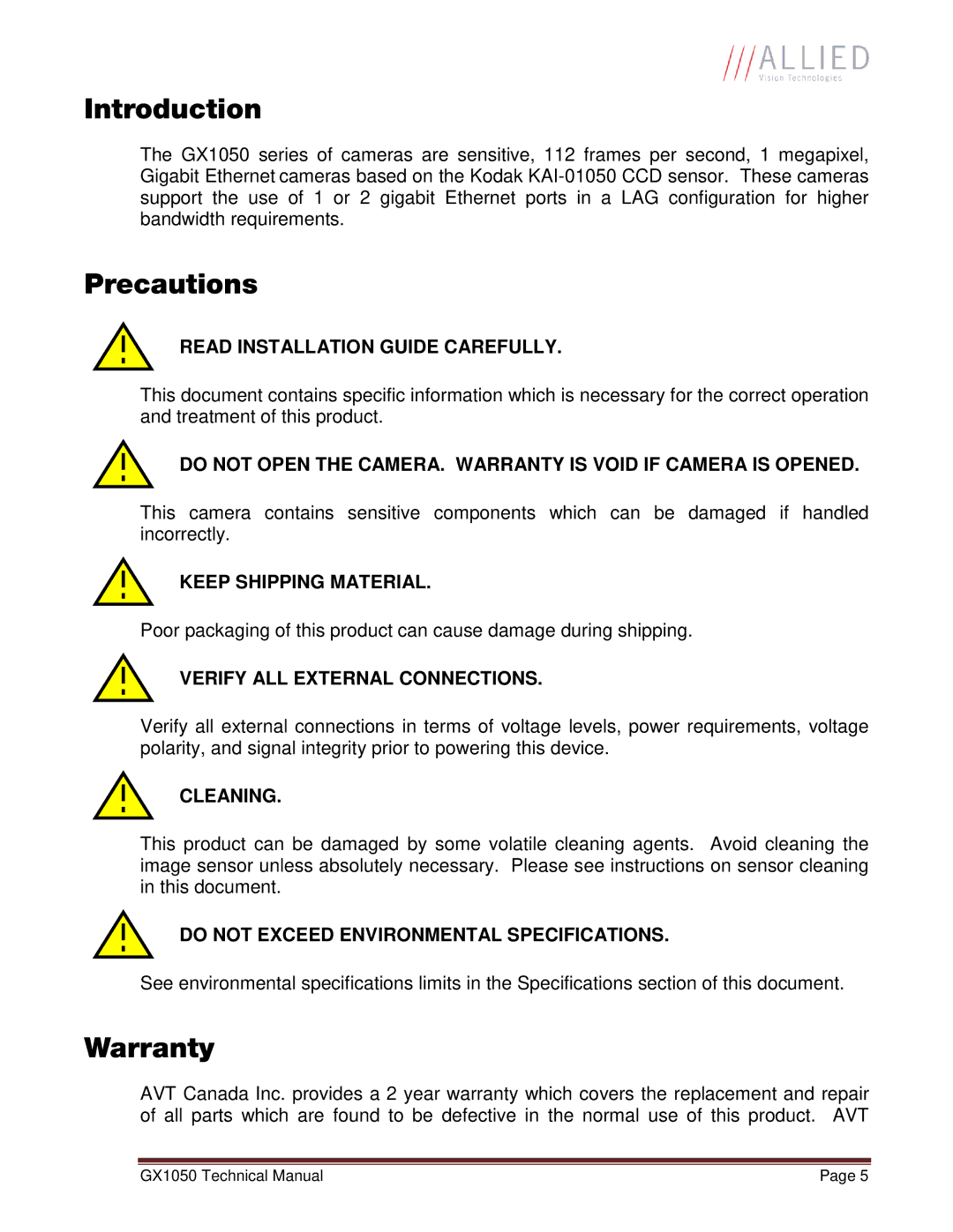 Allied International GX1050C manual Introduction, Precautions, Warranty 