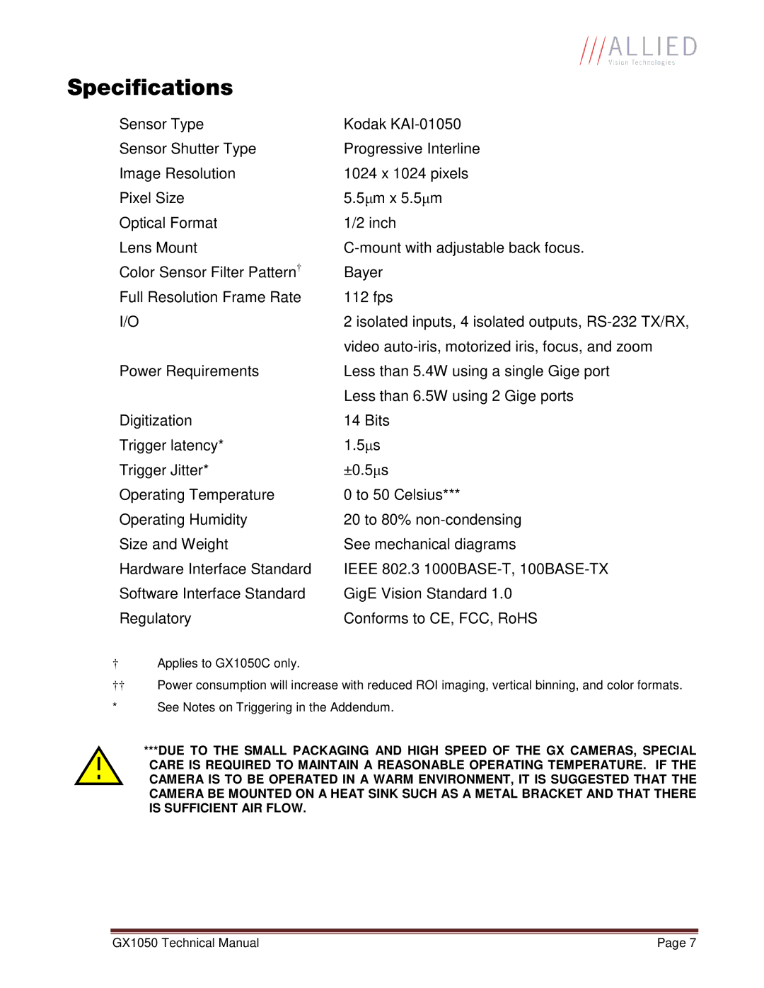 Allied International GX1050C manual Specifications 