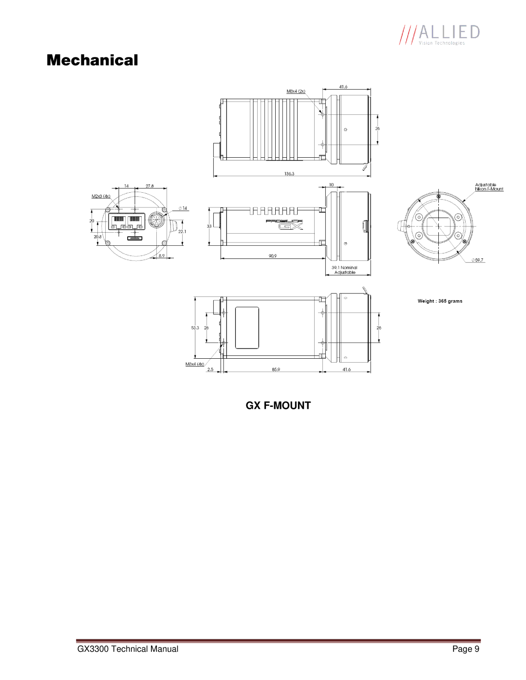 Allied International GX3300C manual Mechanical, Gx F-Mount 