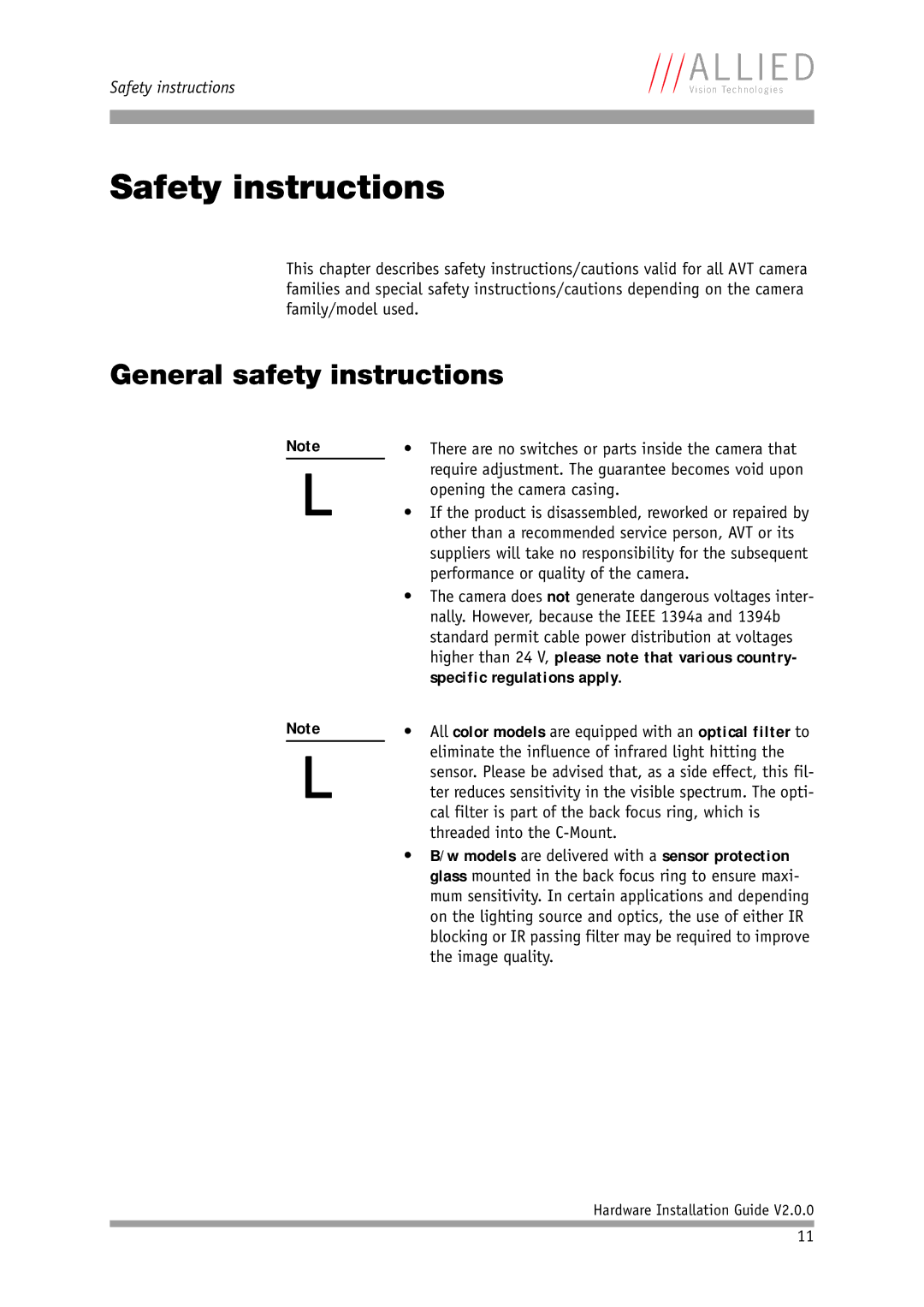 Allied International Home Security System manual Safety instructions, General safety instructions 