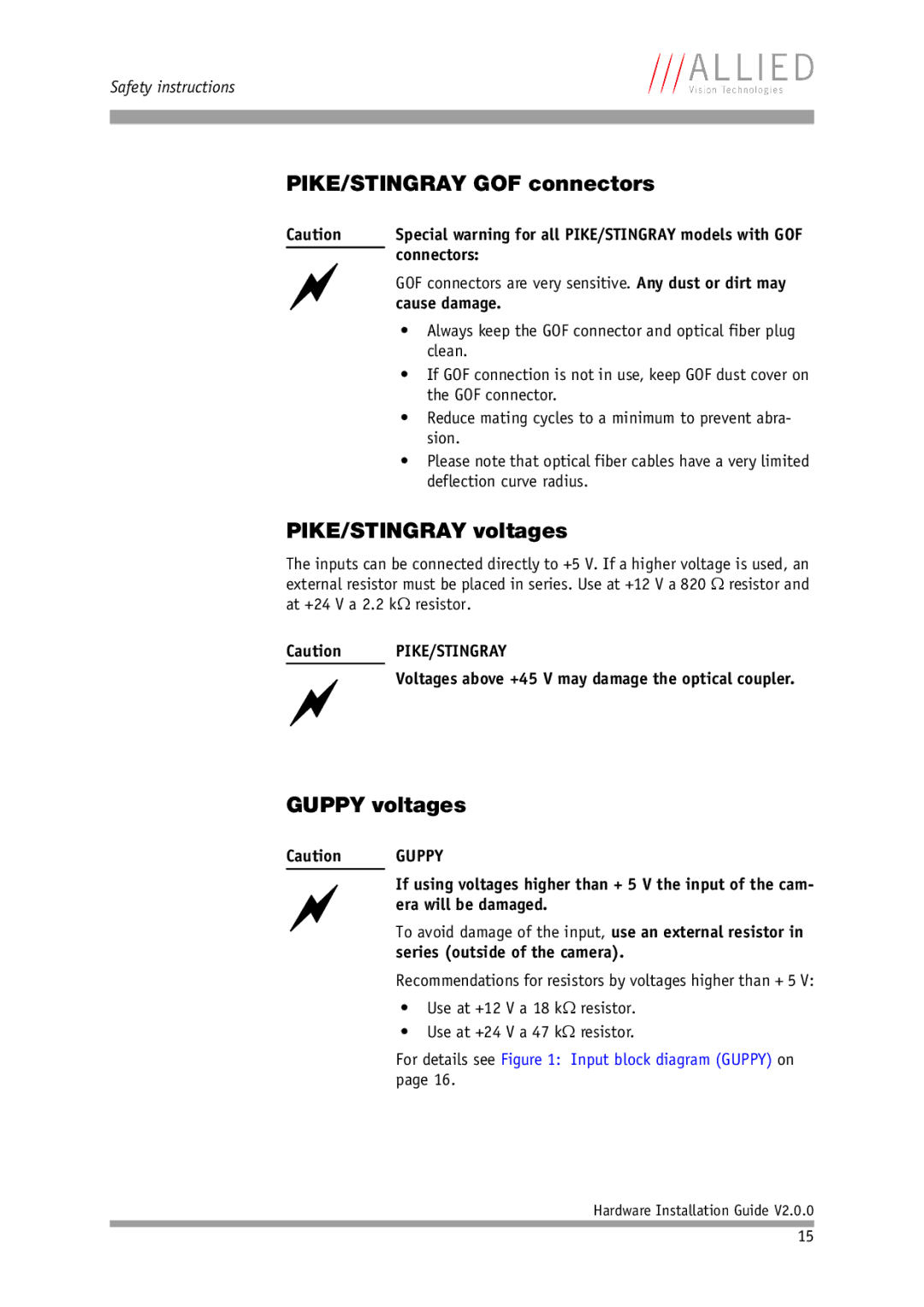 Allied International Home Security System manual PIKE/STINGRAY GOF connectors, PIKE/STINGRAY voltages, Guppy voltages 