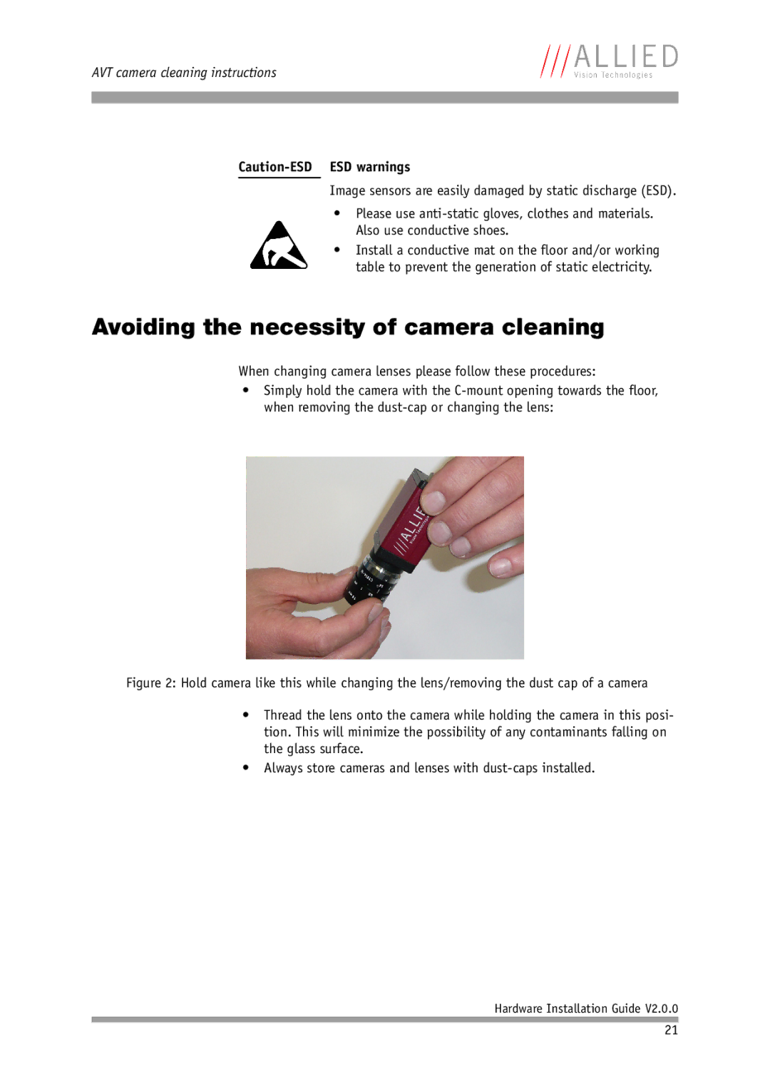 Allied International Home Security System manual Avoiding the necessity of camera cleaning 